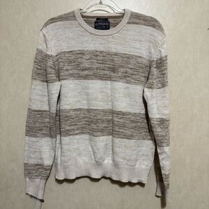 American Rag Cream Tan Striped Knit Cotton Pullover Sweater
